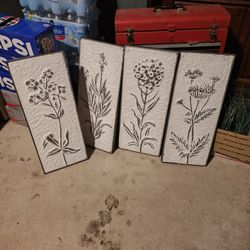 Metal White Washed Embossed Herb Prints