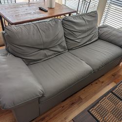 Sofa couch gray leather 3 seats 