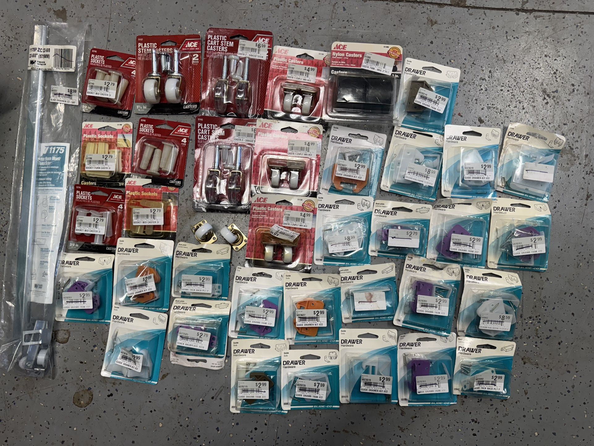 New Unopened Casters/Drawer Hardware Lot. $10 Takes All. Must Pickup