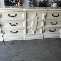 Vintage Ornate White Wooden Dresser W/ 9 Drawers