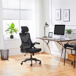 Adjustable High Back Mesh Office Chair with 90° Flip-up Armrest, Black