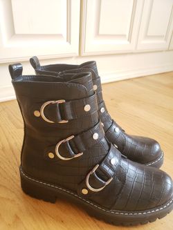 So Cichlid BLACK Croc  WOMENS COMBAT  BOOTS SZ 6