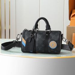 Black flower silk print men‘s bag pillow bag