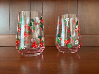 Strawberry Print Stemless Wine Glasses Set of 2