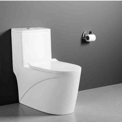 One Piece Toilet with Soft Closing Seat 10'' Rough-In Modern Toilet for Bathrooms 27.1x 15.4 x 29.9 Inches Standard White Toilet bowl