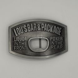 Lou’s Bar & Package Belt Buckle With Bottle Opener 3” X 4 1/2”