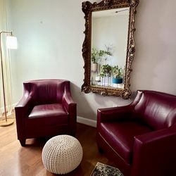 Set of 2 Genuine Leather Club Chairs