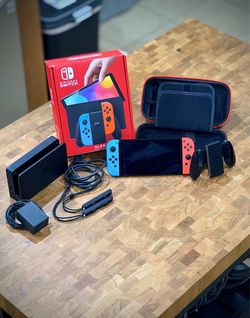 Nintendo Switch OLED Neon Red/Blue Complete In Box + Case | Excellent Condition