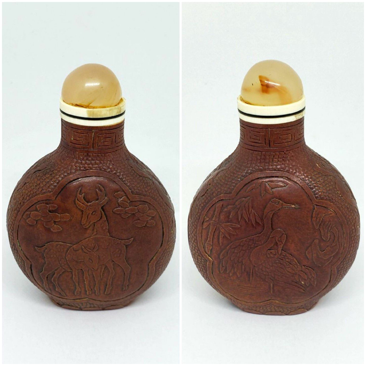 Molded gourd snuff bottle with jade stopper