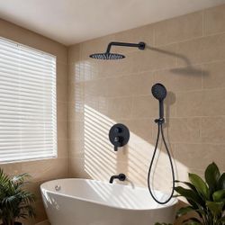 Shower Faucet Set with Tub Spout Bathroom Rainfall 8 Inch Shower Head System with Handheld Single Handle Shower Trim Kit 