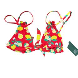 Wild Fable Red Lemon Design Triangle Strappy Bikini Top NWT Sz 