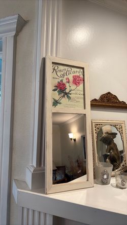 Farmhouse Wood Framed Mirror w Vintage Songbook w Roses Picture