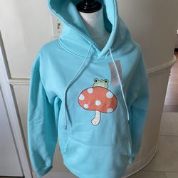 NWT Woman’s Keevici Frog And Mushroom Sweatshirt Hoodie Size Medium 