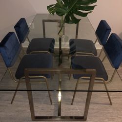 CB2 Silverado Glass Dining Table - Brass Legs