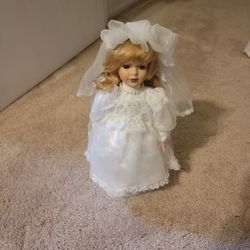 Bride Porcelain Doll With Stand