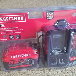 New Unopened Craftsman V20 4.0AH 20Volt Lithium-Ion Battery And Fast Charger