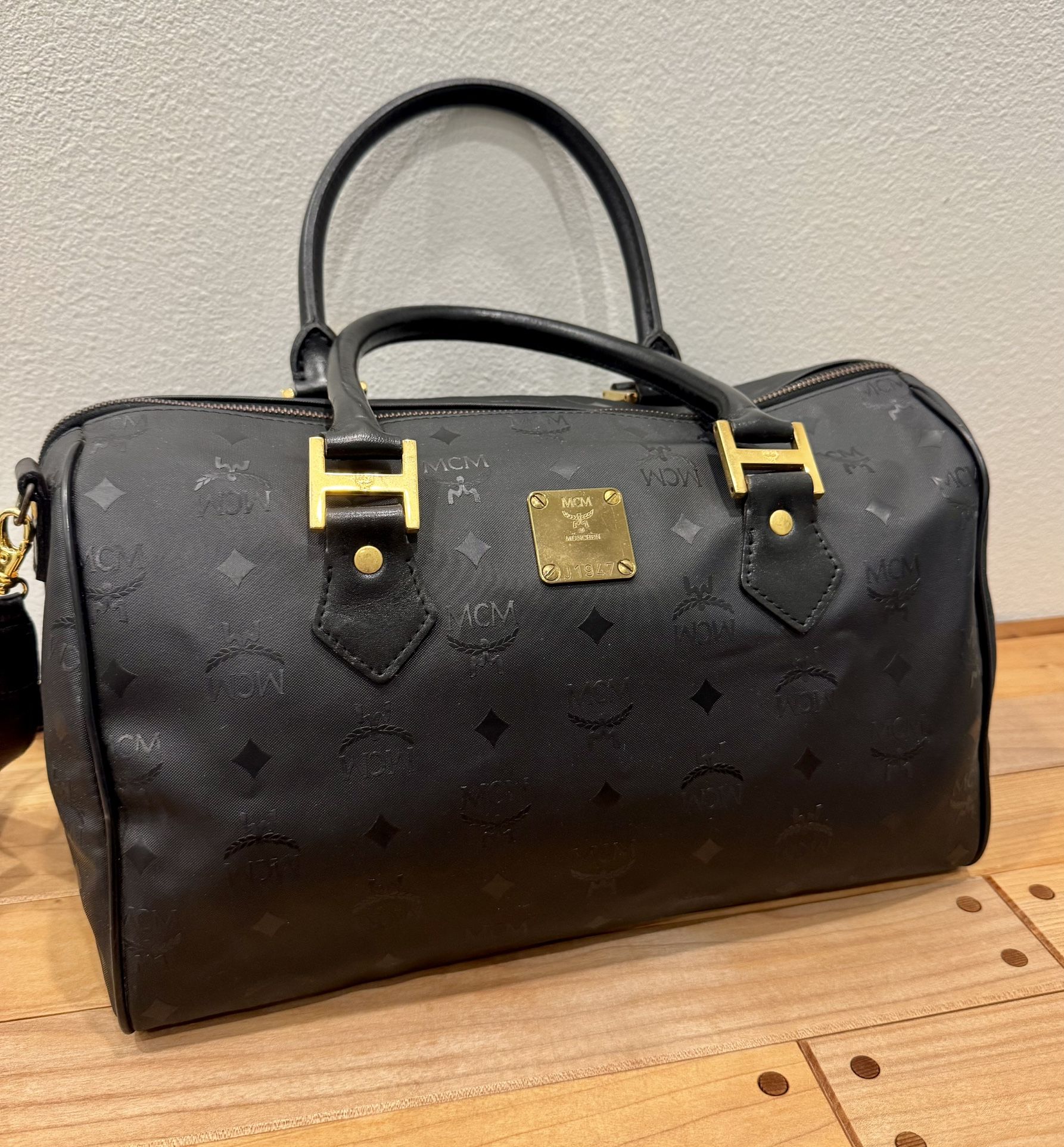 MCM Boston Bag, Nylon/PVC Leather, w/Crossbody Strap, Small Duffel