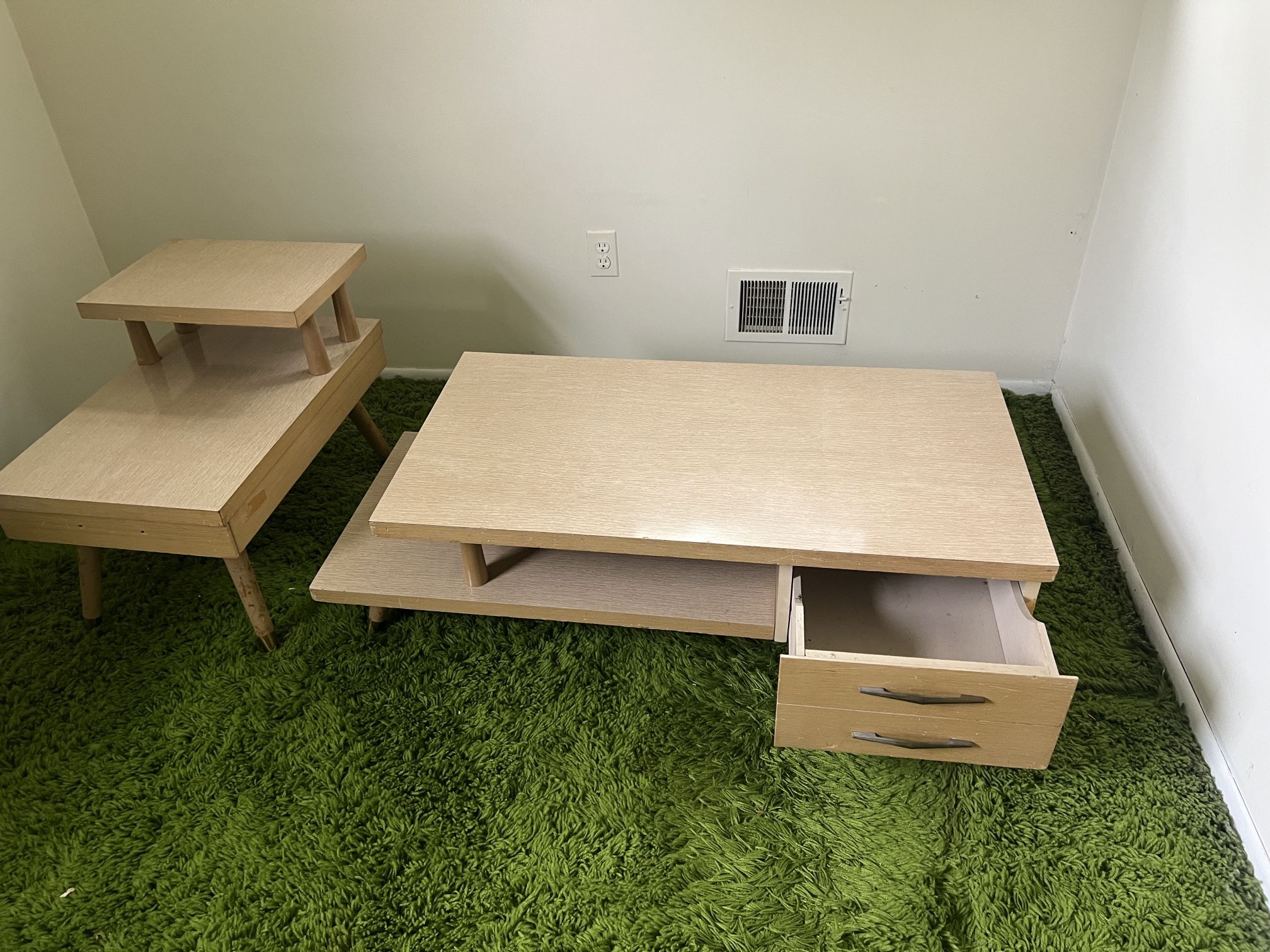 MCM Mid Century Blonde Coffee Table & End Table