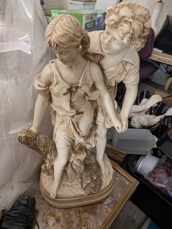 Vintage HIP MOREAU Statue by ALEXANDER BACKER CO Chalkware-Man & Woman 20” Tall