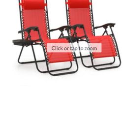 Zero Gravity Chairs 2 Pcs Outdoor Folding Patio Lounge Chairs For Outside Reclining Lawn Chairs Recliner Chairs, Red