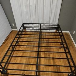 $60 Queen Size Metal Bed Frame With Wood Legs And Cover
