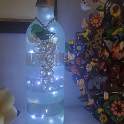 Beautifully Decorated Wine Bottle Lamp