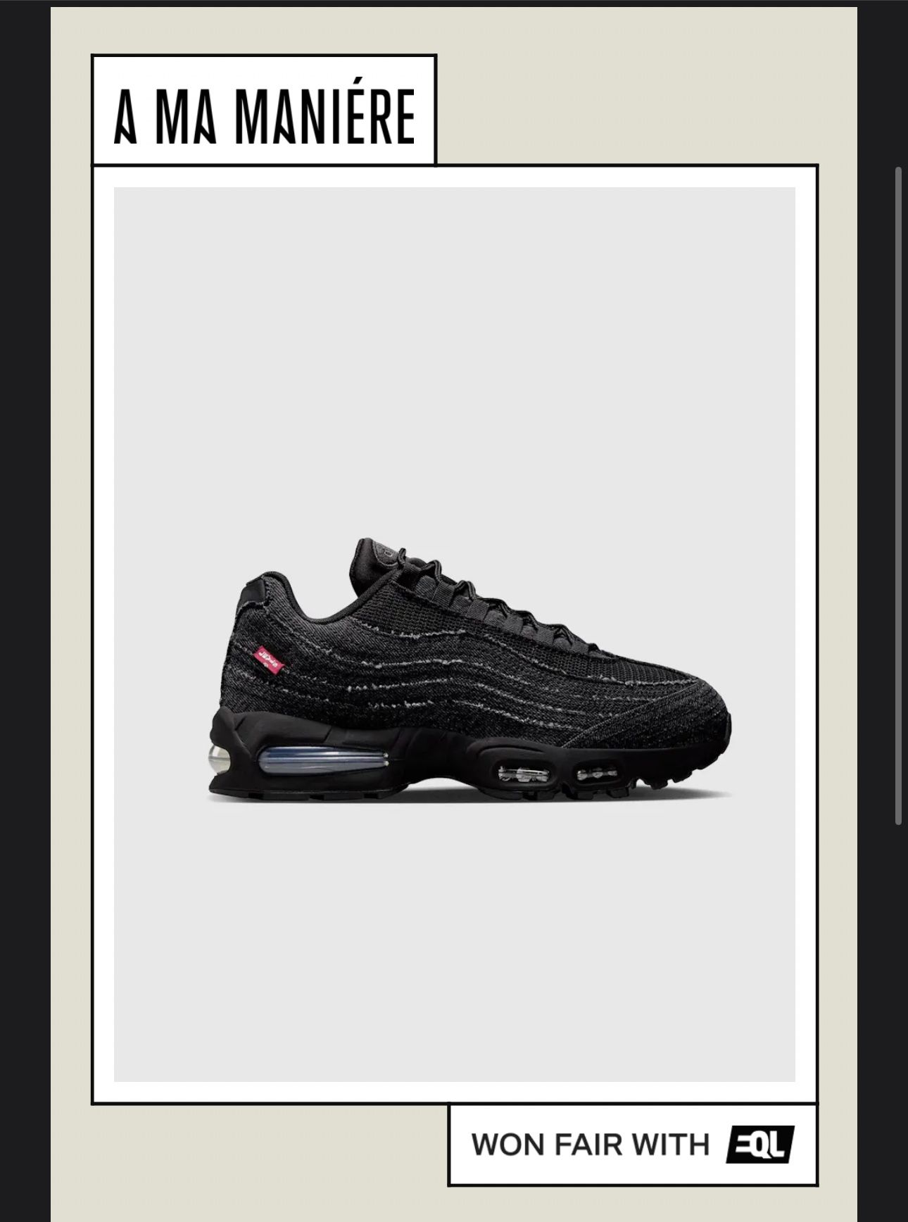 NIKE LEVI'S X AIR MAX 95 BLACK size 9
