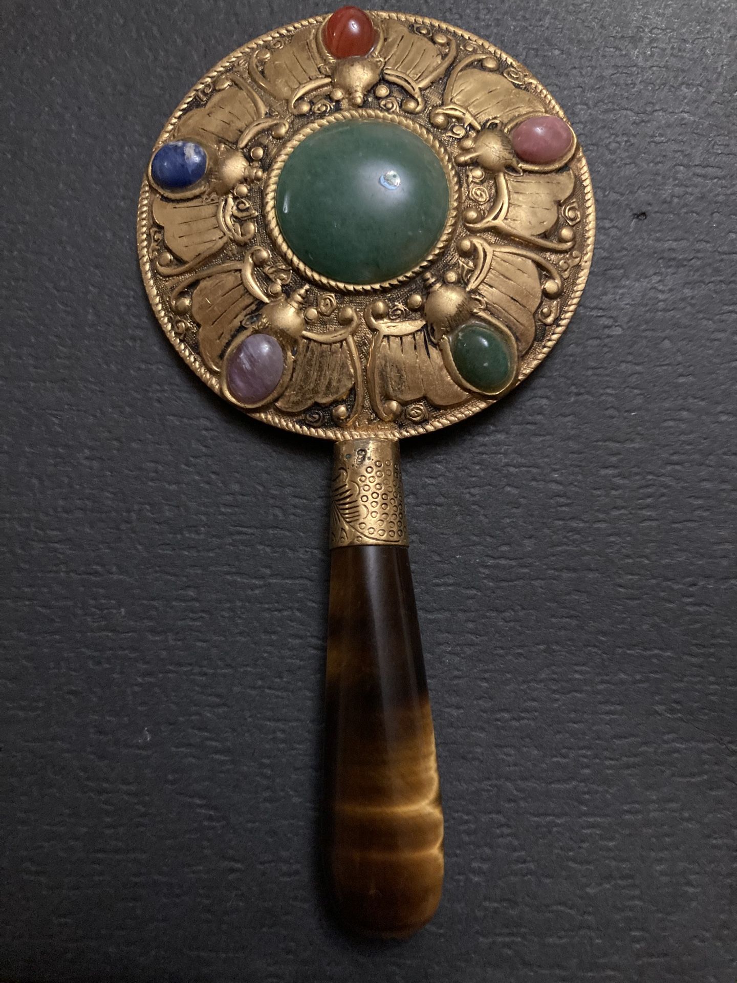 Antique Brass Mini Mirror with Gem Stones