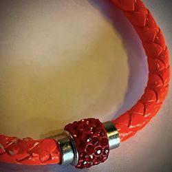 Original Designer Runway Style Bracelet Orange Braided Art Ruby Rhinestone Unisex Collection Fashion Unisex Men Women Crystal Magnet Clasp