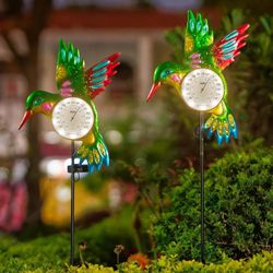 Hummingbird Outdoor Thermometer 2 Pack Solar Powered