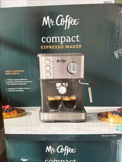 Mr. Coffee Compact Espresso Maker with Steam Wand 15 Bar Pump, 2 Shots