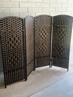 4-Panel Woven Rattan Wicker Room Divider