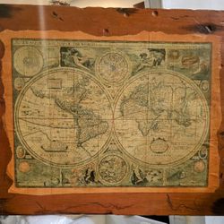 LARGE 1651 MAP OF THE WORLD ON WOOD