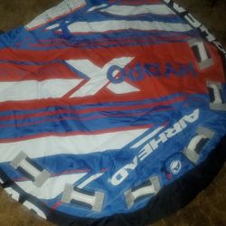 Airhead Hydro X 3 Person Towable Tube for Boating, Blue, White, & Red (Rope Included) 