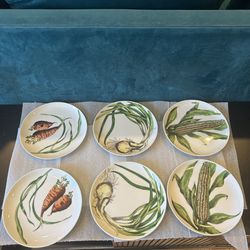 6 Vintage AMM Japan Salad Vegetable-Themed Ceramic Salad Plates Set