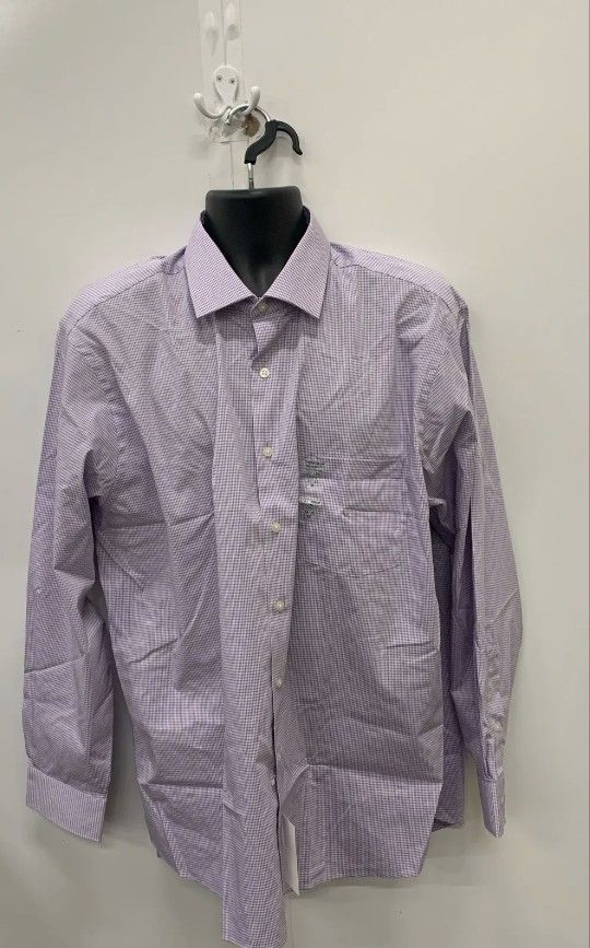 NWT Van Heusen Men's Purple White Plaid Shirt Sz 17 1/2 34/35 MSRP $55