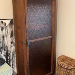 Vintage Wooden Gun Cabinet w/ Textured Glass Door