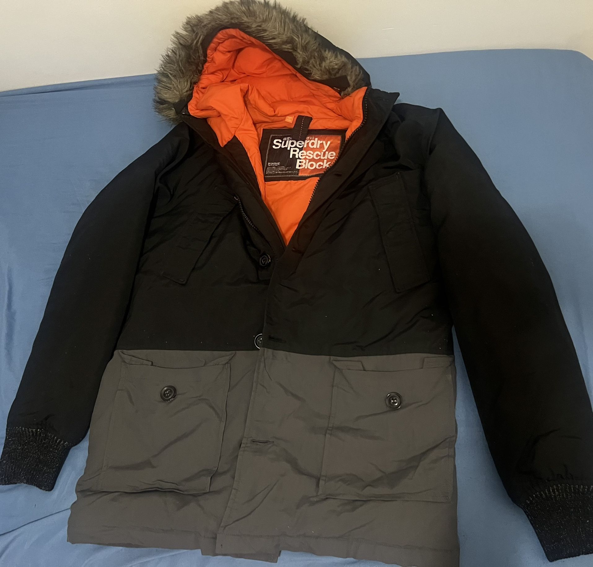 Superdry Rescue Block coat in black and orange