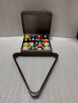 American Heritage Billiard Ball Set 1-15 w/ Cue Ball Wooden Triangle Rack Box