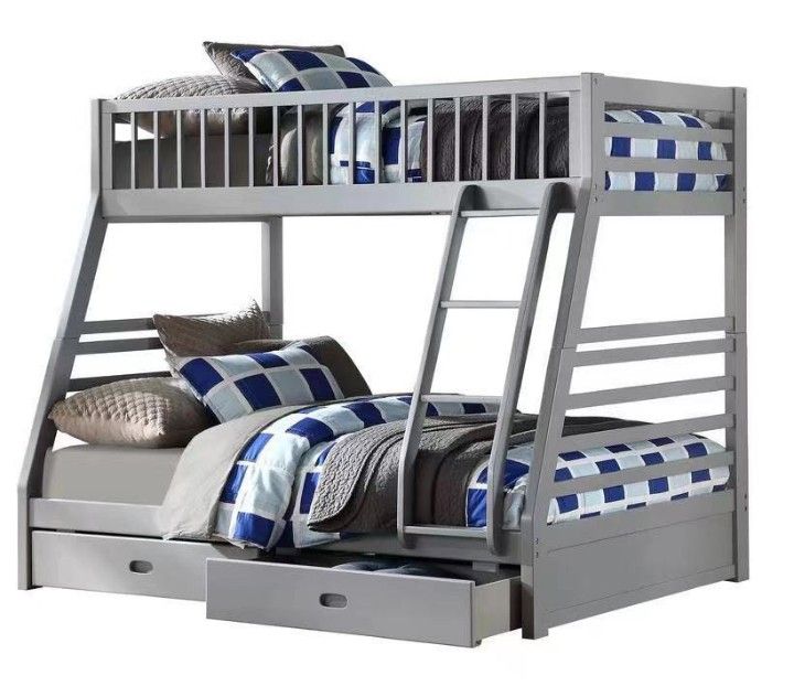 Gray Twin/Full Bunk Bed w/Drawers