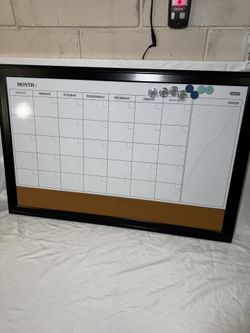 Monthly Calendar Whiteboard for Wall, 36" x 24", Double-Sided Calendar Magnetic Whiteboard and Bulletin Board, Portable Whiteboard for Office, Kitchen