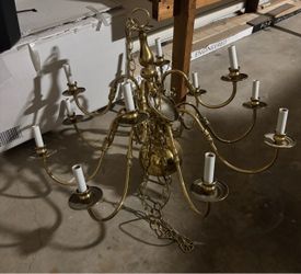 Traditional 12 Light Flemish Dutch Style Polished Brass Multi Arm Chandelier
