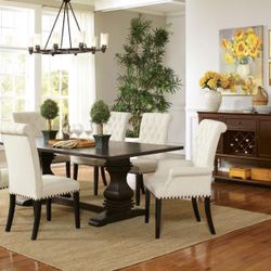 Brand New 7 PC Rustic Espresso With beige chairs Dining Set