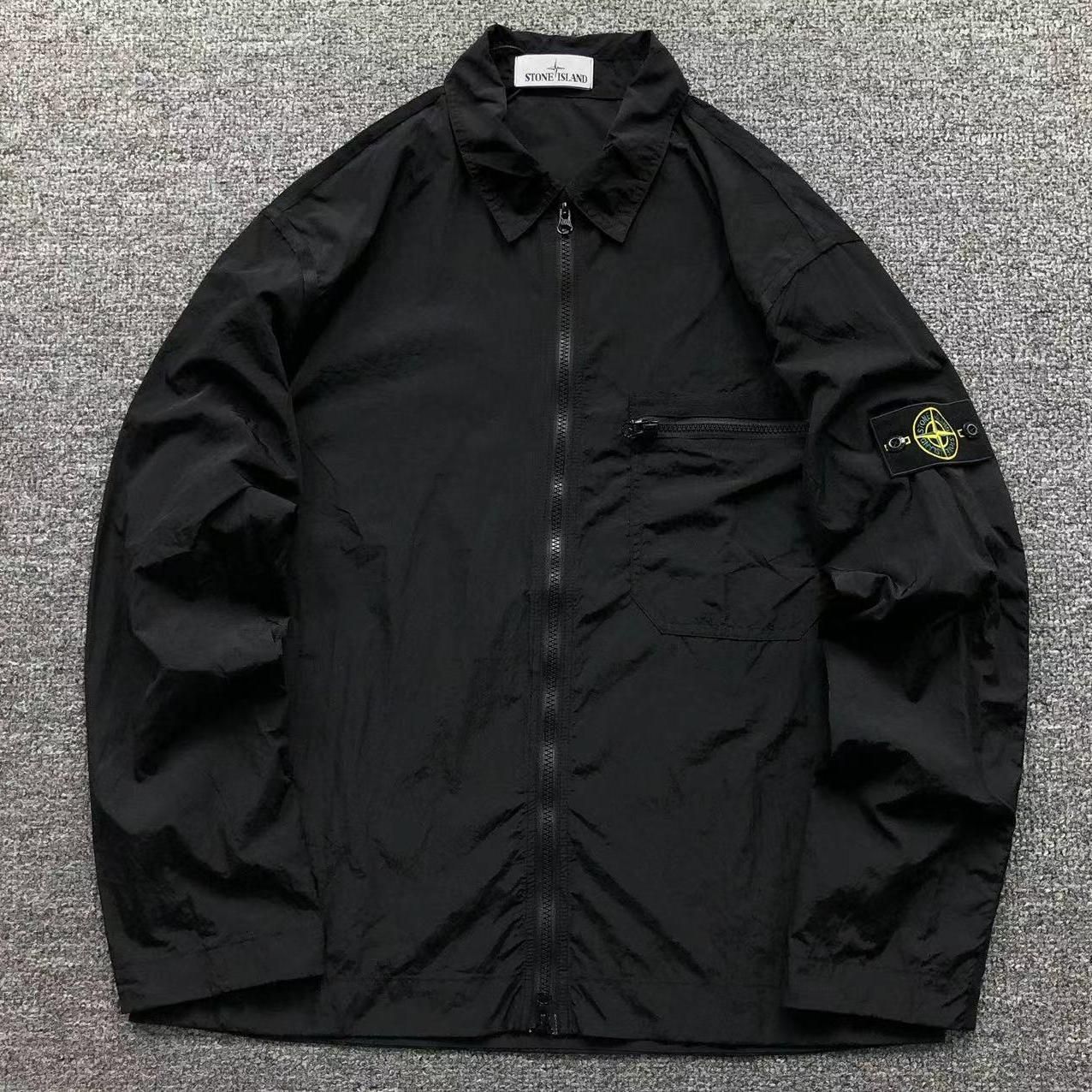 Stone Island Logo Patch Crinkled Black Nylon Jacket