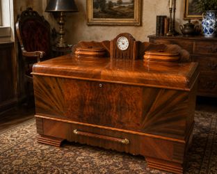 Vintage 1940 Lane Art Deco Waterfall Cedar Chest w/ Windsor Clock – Rare- FREE DELIVERY