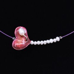 925 Sterling Silver Anifandis Dimitrios Greek Artist Necklace Heart Enamel Pearl
