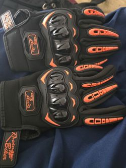 Racing Biker Hard Knuckle Motorcycle Gloves (Black & Orange) - Excellent Condition