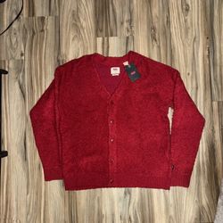 Levi's COIT BOXY CARDIGAN Poppy Red Fuzzy Wool Blend Relaxed Fit Mens Medium NEW
