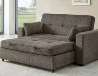 76" Ash Brown Chenille Convertible Sofa Sleeper with Memory Foam, USB A & C Charging Ports, Throw Pillows