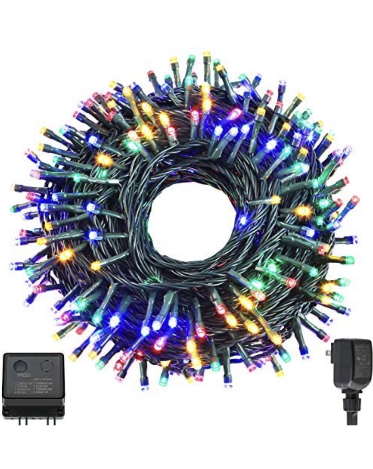 Waterproof LED Outdoor Christmas String Lights, LED UL Certified 8 Modes with End-to-End Plug, Indoor & Outside Fairy Light for Christmas Tree, Patio,